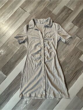 Reformation Ribbed Button-Front Dress — Light Heather Gray